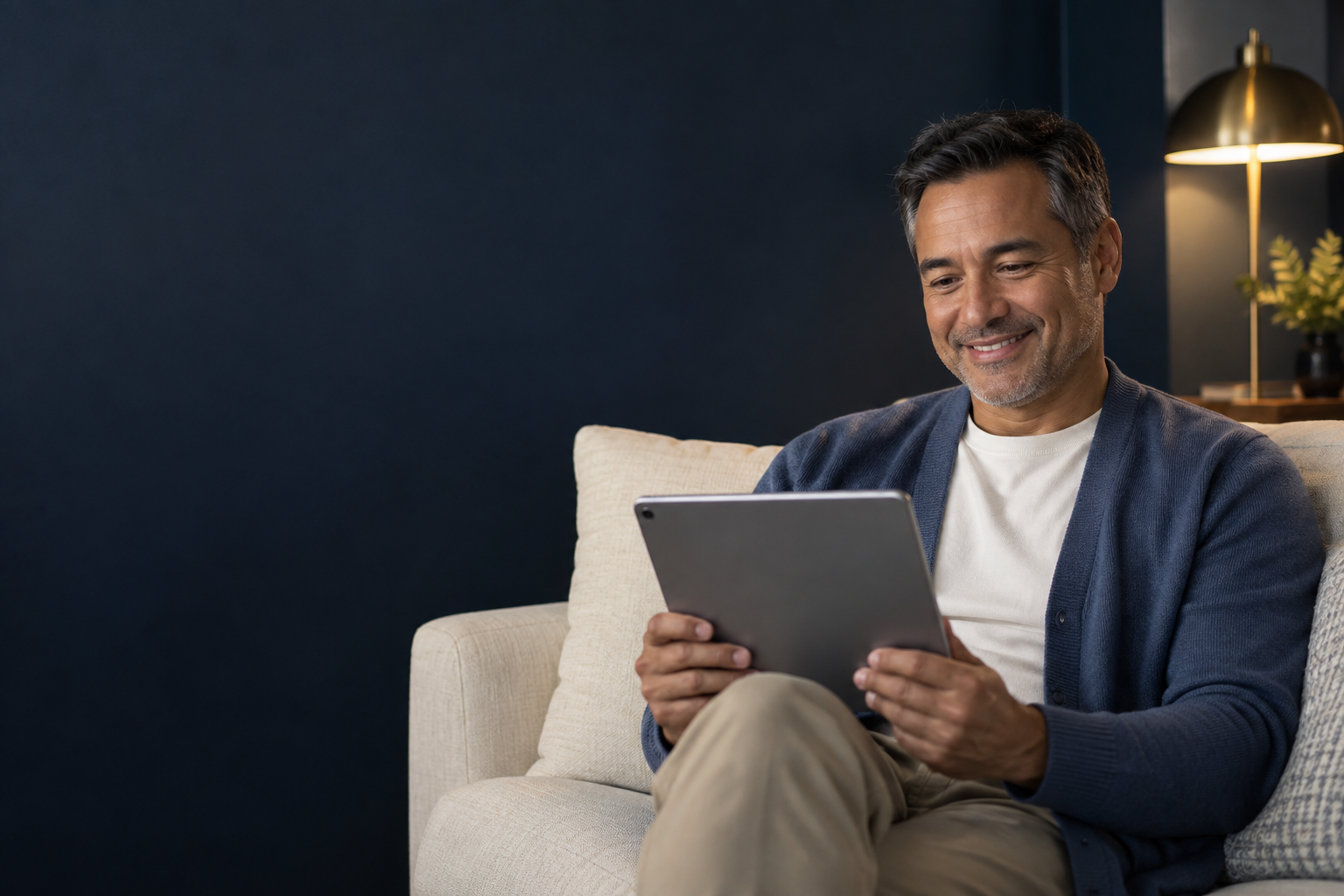 Patient using a tablet during a telehealth visit from home